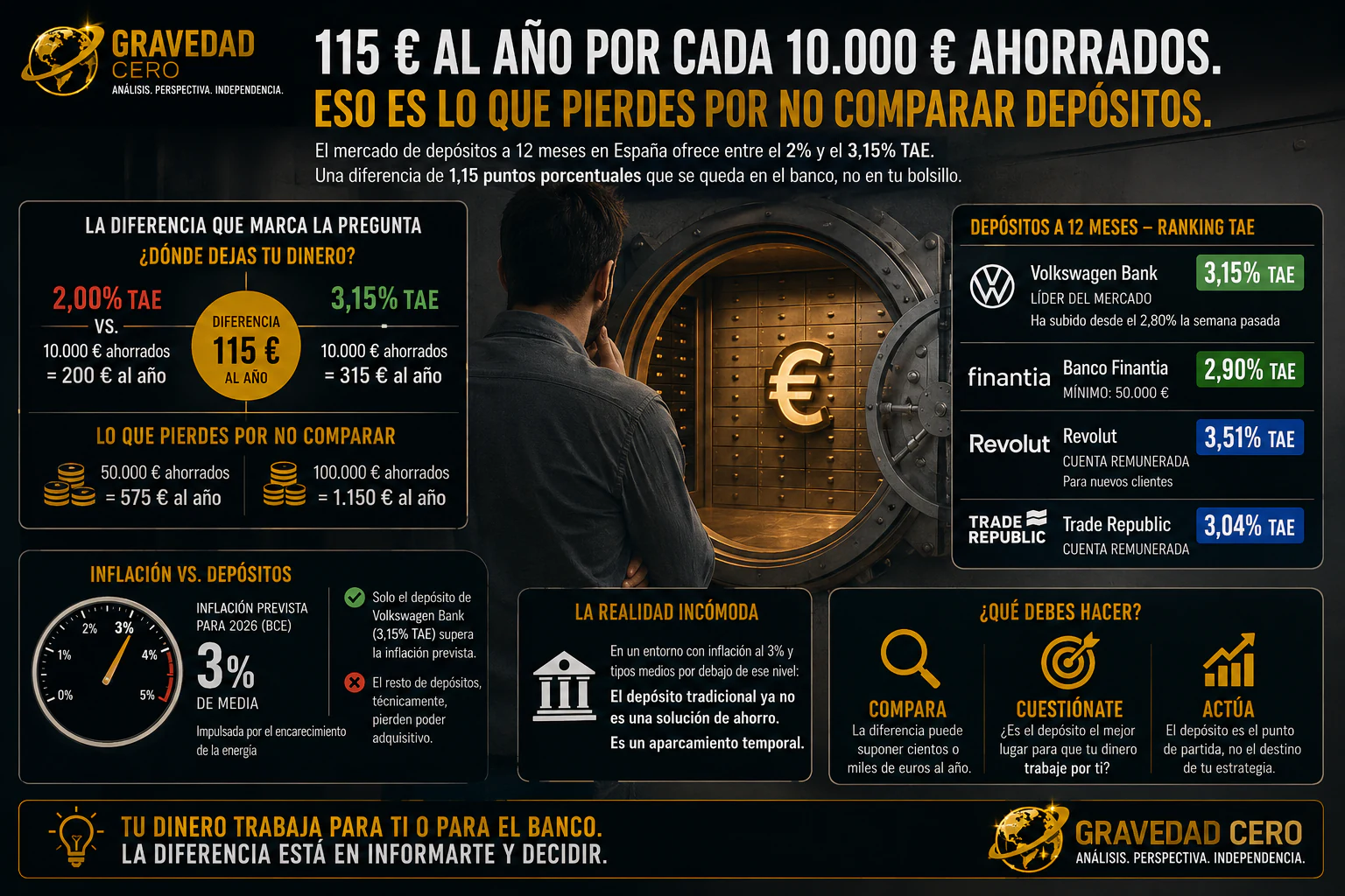 115 euros al año: lo que pierdes por no comparar depósitos
