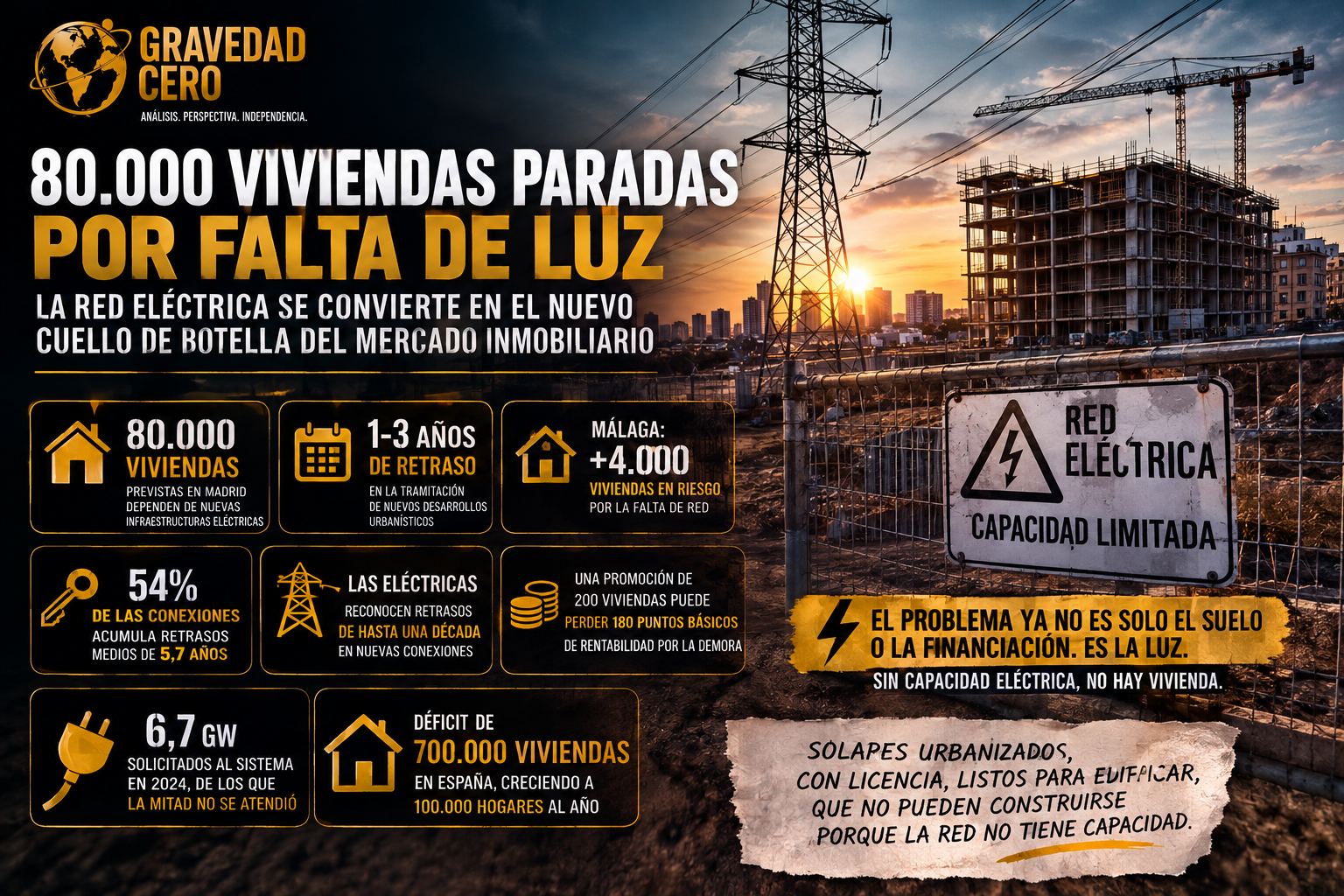 80.000 viviendas paradas por falta de luz: la red eléctrica se convierte en el nuevo cuello de botella del mercado inmobiliario