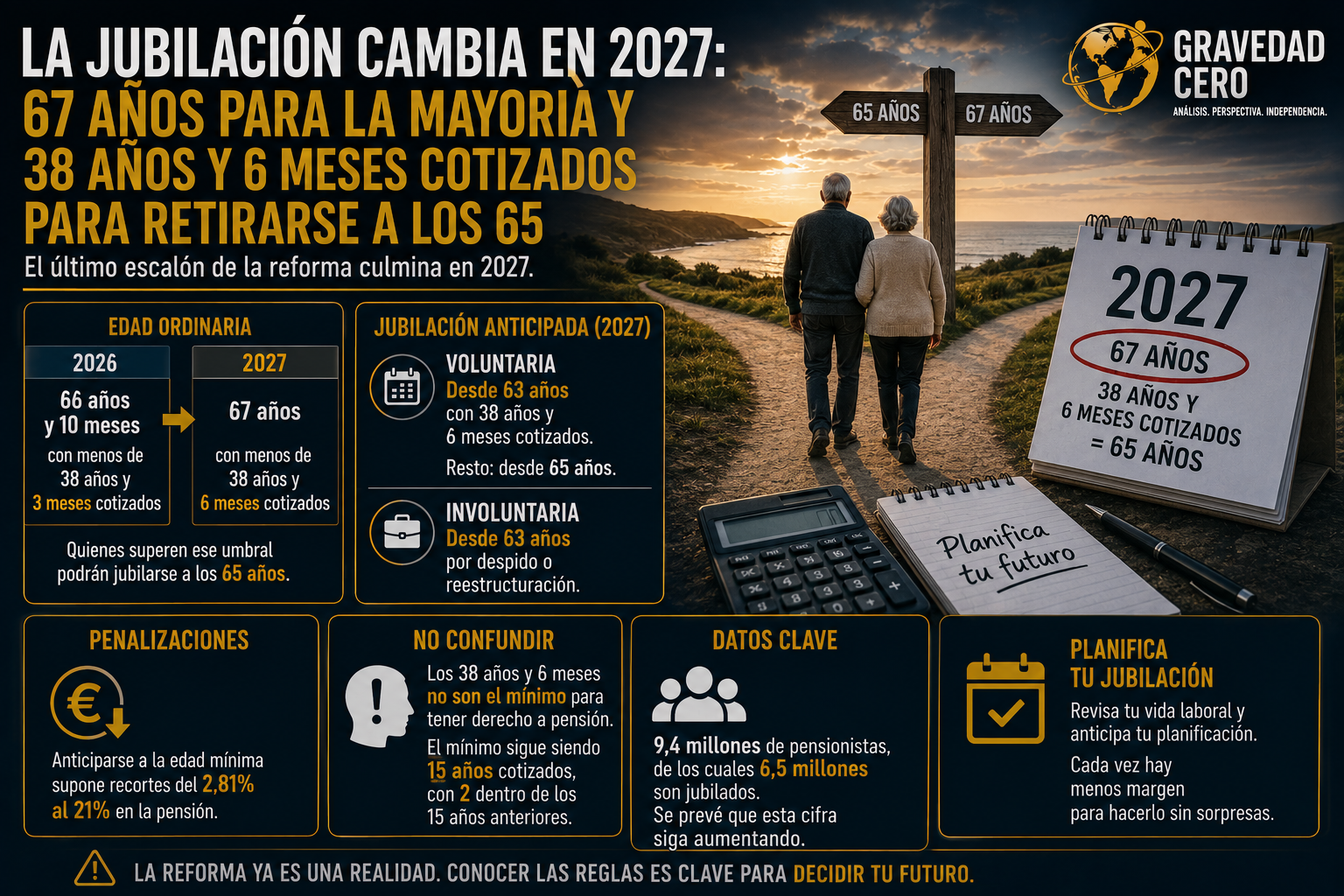 La jubilación cambia en 2027: 67 años para la mayoría y 38 años y 6 meses cotizados para retirarse a los 65