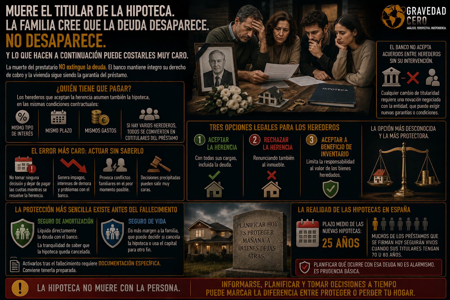 Muere el titular de la hipoteca. La familia cree que la deuda desaparece. No desaparece. Y lo que hacen a continuación puede costarles muy caro