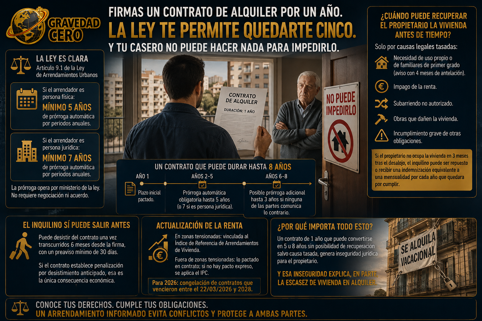 Firmas un contrato de alquiler por un año. La ley te permite quedarte cinco. Y tu casero no puede hacer nada para impedirlo