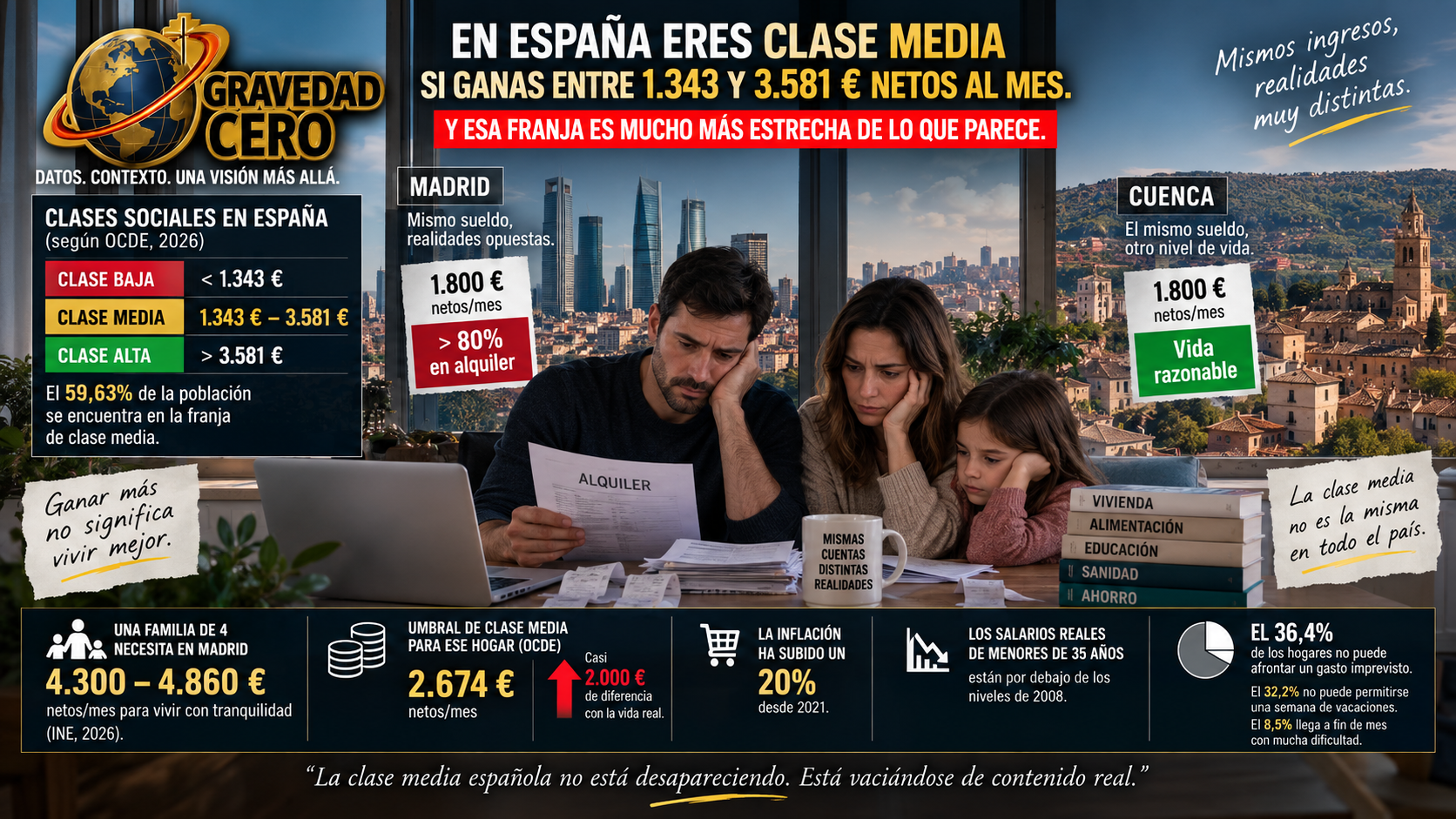 En España eres clase media si ganas entre 1.343 y 3.581 euros netos al mes. Y esa franja es mucho más estrecha de lo que parece