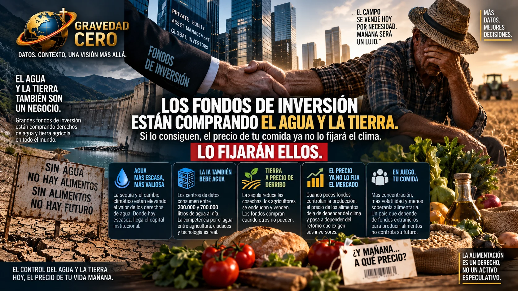 Los fondos de inversión están comprando el agua y la tierra. Si lo consiguen, el precio de tu comida ya no lo fijará el clima. Lo fijarán ellos.