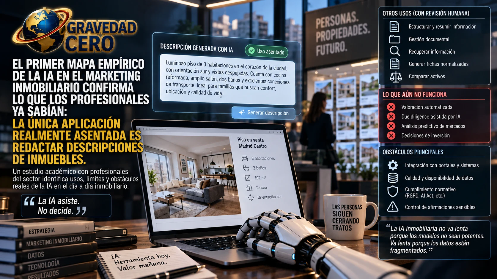 El primer mapa empírico de la IA en el marketing inmobiliario confirma lo que los profesionales ya sabían: la única aplicación realmente asentada es redactar descripciones de inmuebles