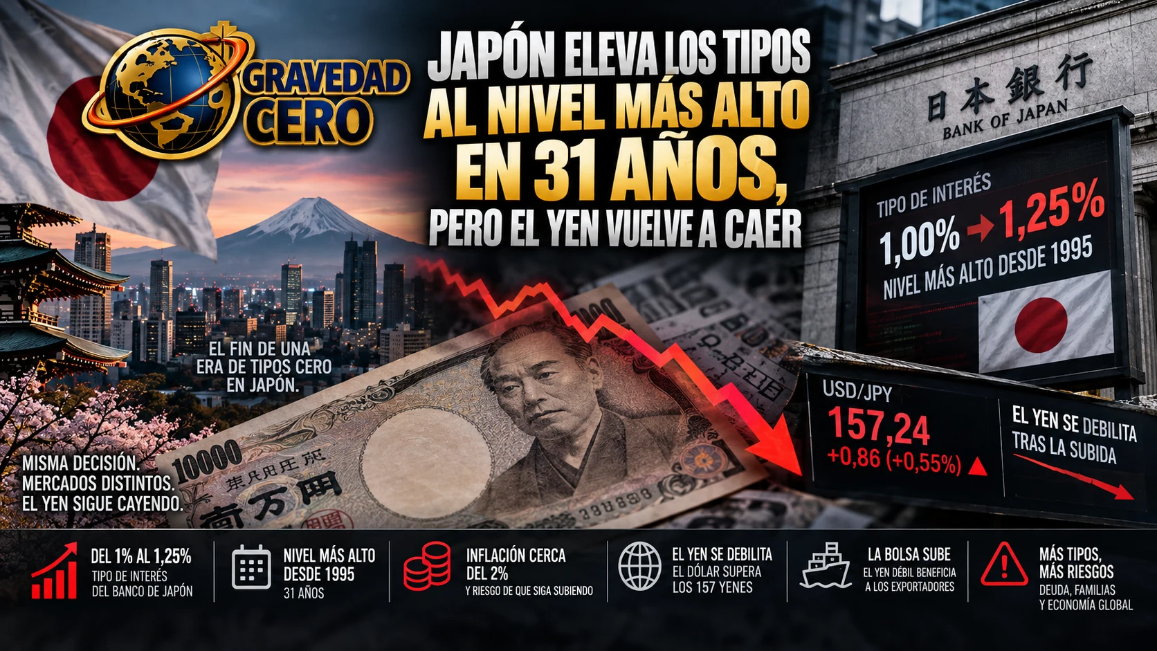 Japón eleva los tipos al nivel más alto en 31 años, pero el yen vuelve a caer