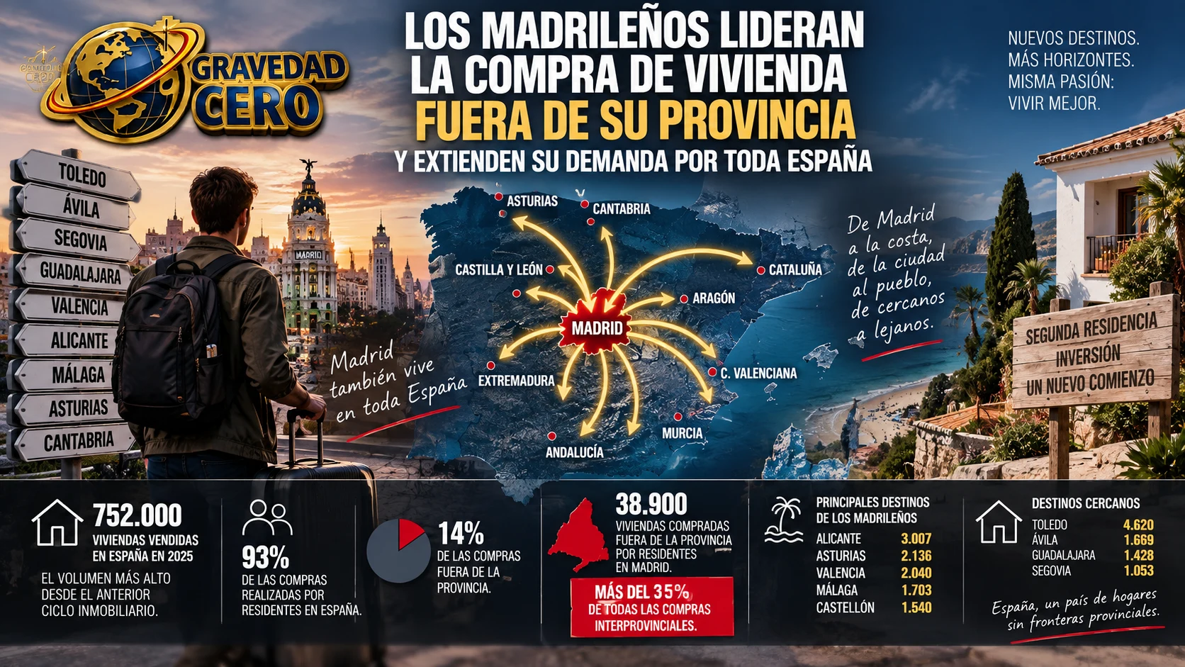 Los madrileños lideran la compra de vivienda fuera de su provincia y extienden su demanda por toda España
