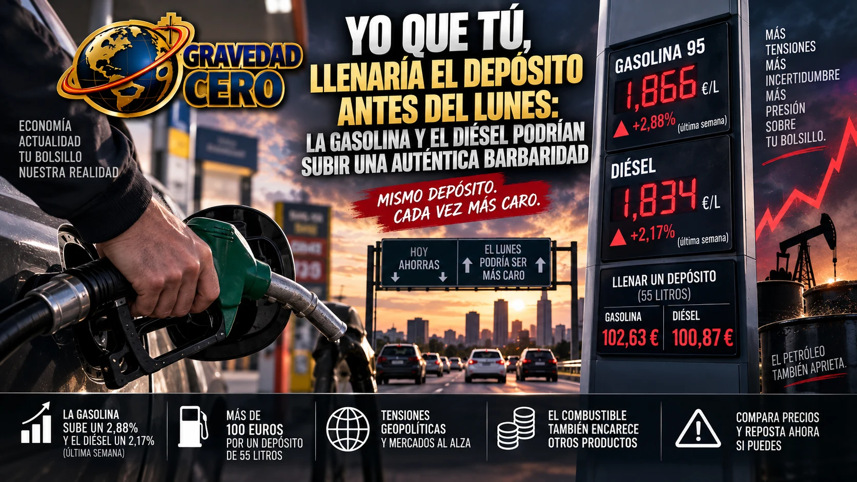 Yo que tú, llenaría el depósito antes del lunes: la gasolina y el diésel podrían subir una auténtica barbaridad