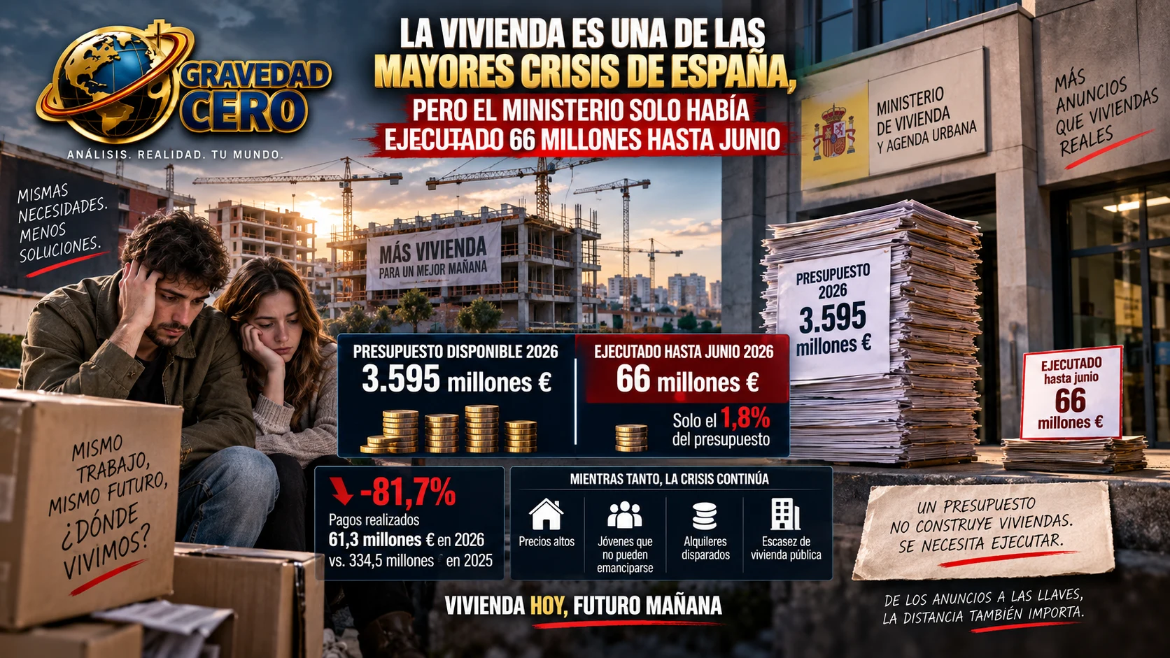 La vivienda es una de las mayores crisis de España, pero el ministerio solo había ejecutado 66 millones hasta junio