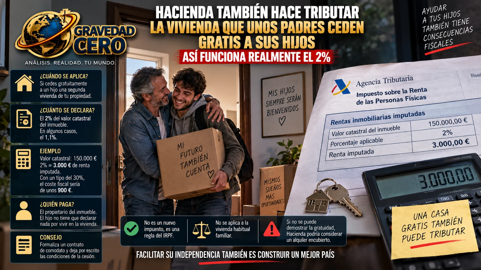 Hacienda también hace tributar la vivienda que unos padres ceden gratis a sus hijos: así funciona realmente el 2%