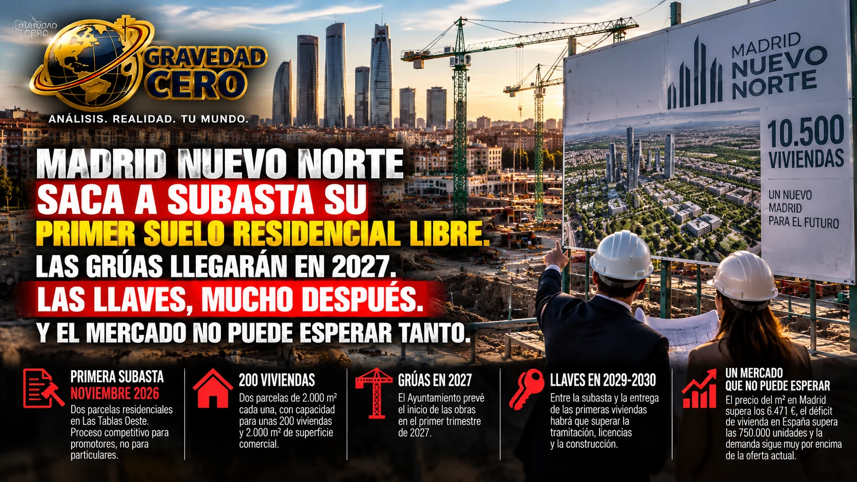 Madrid Nuevo Norte saca a subasta su primer suelo residencial libre. Las grúas llegarán en 2027. Las llaves, mucho después. Y el mercado no puede esperar tanto