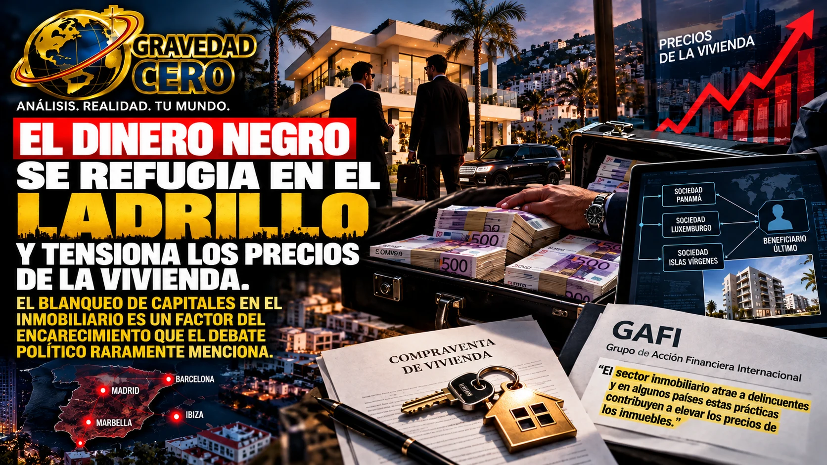 El dinero negro se refugia en el ladrillo y tensiona los precios de la vivienda. El blanqueo de capitales en el inmobiliario es un factor del encarecimiento que el debate político raramente menciona