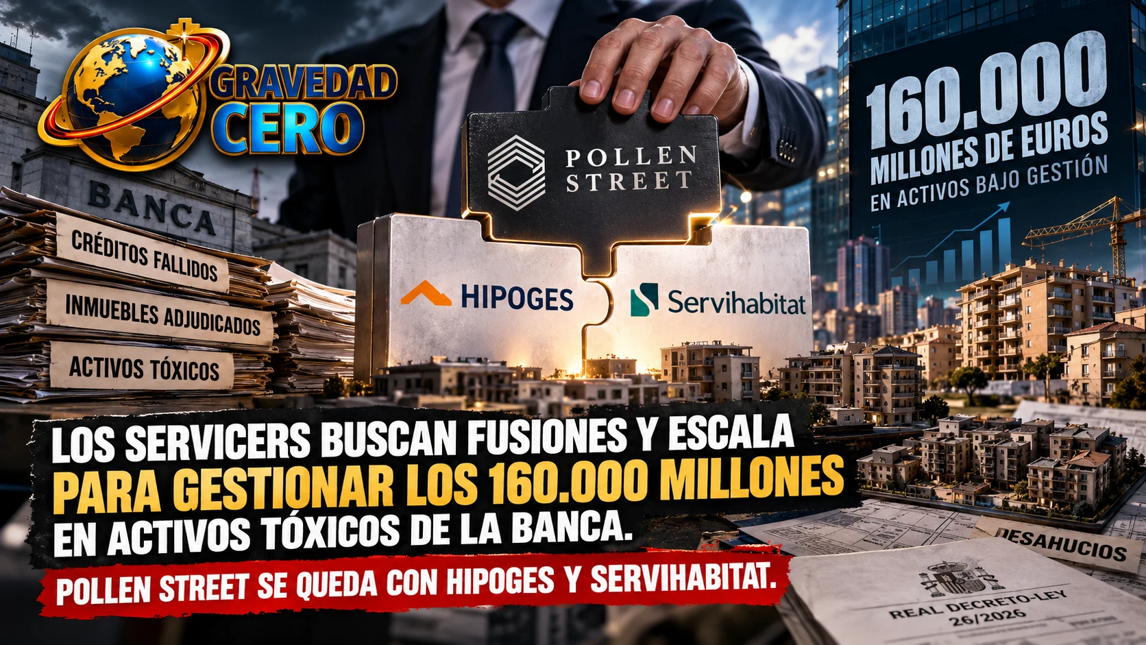 Los servicers buscan fusiones y escala para gestionar los 160.000 millones en activos tóxicos de la banca. Pollen Street se queda con Hipoges y Servihabitat