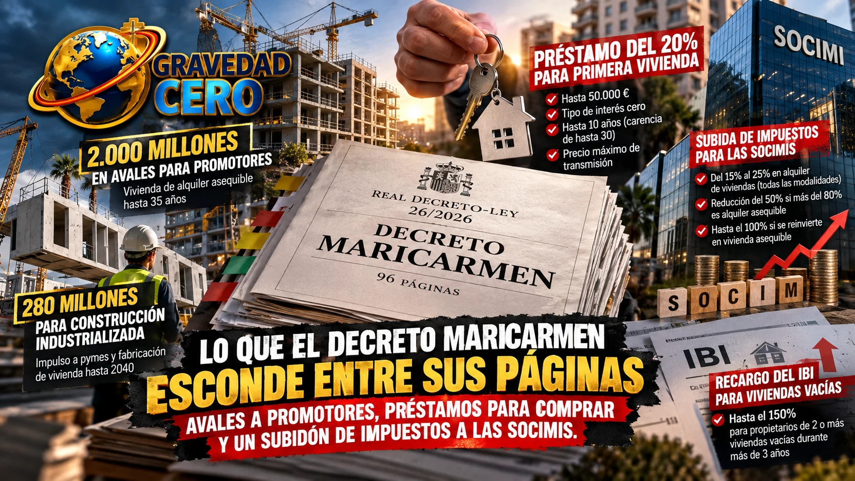 Lo que el decreto Maricarmen esconde entre sus páginas: avales de 2.000 millones para promotores, un préstamo del 20% para primera vivienda y un subidón de impuestos para las Socimis