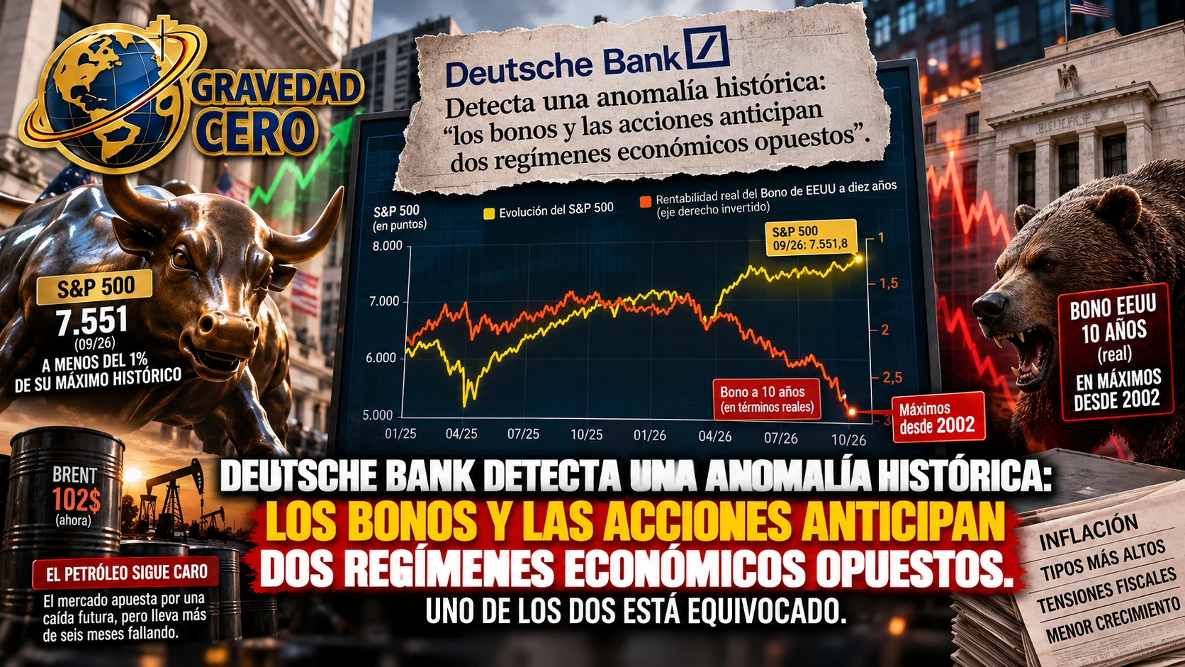 Deutsche Bank detecta una anomalía histórica: los bonos y las acciones anticipan dos regímenes económicos opuestos. Uno de los dos está equivocado