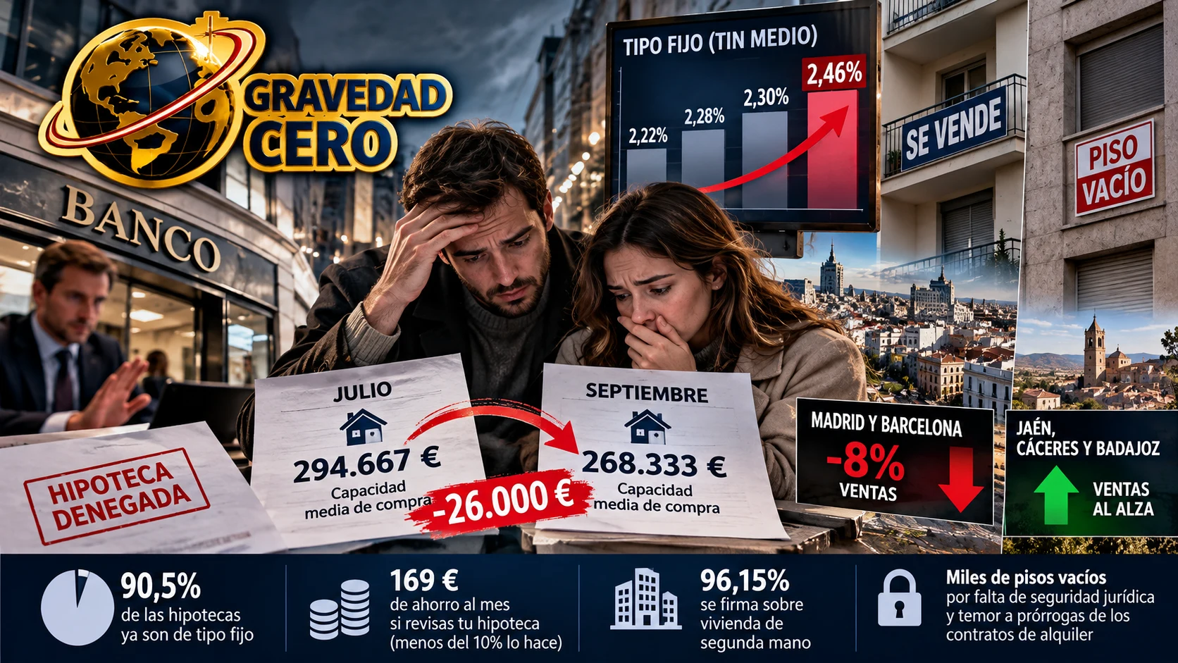 Tres meses de tipos al alza le han quitado 26.000 euros de compra al hipotecado medio