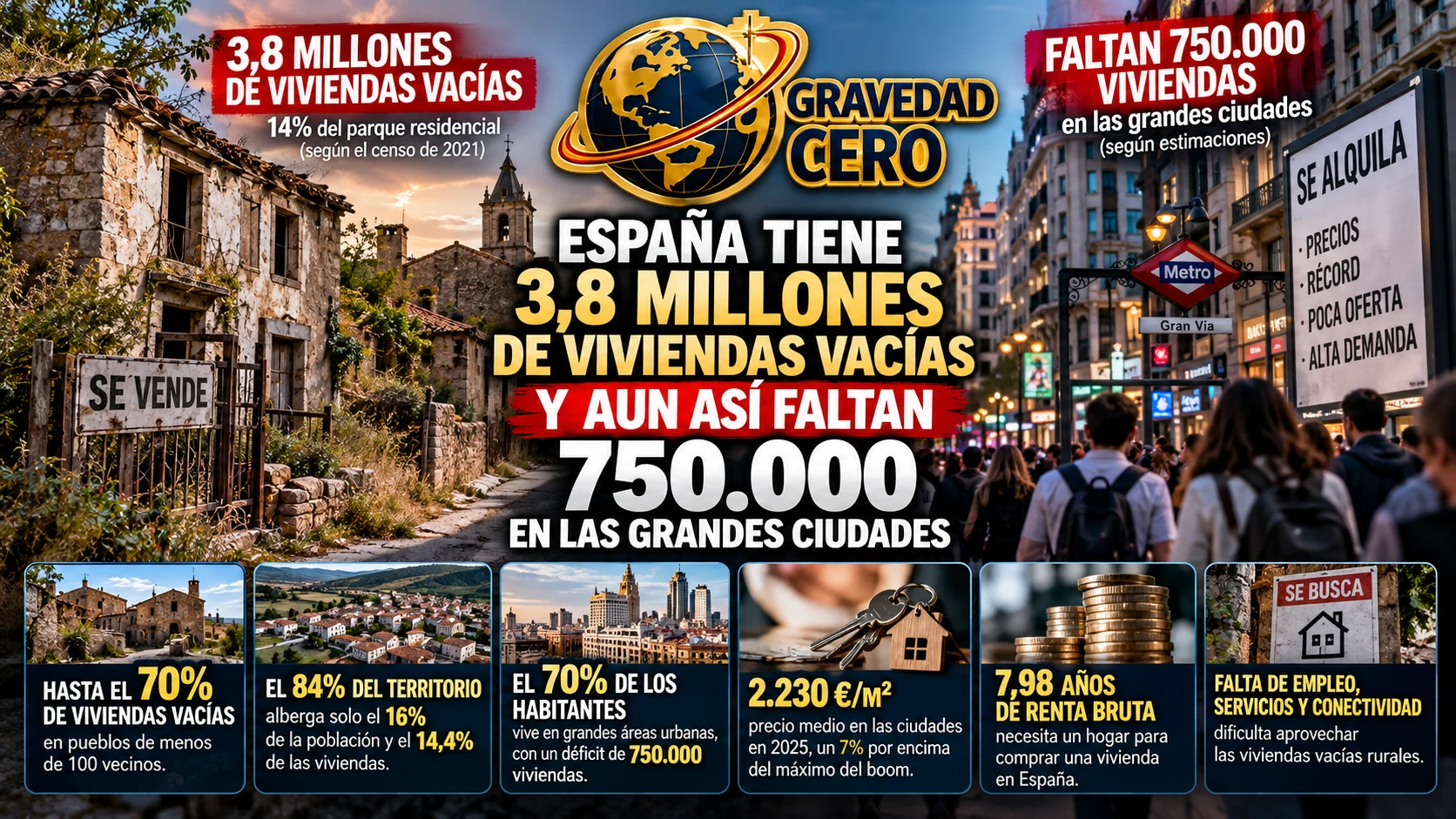 España tiene 3,8 millones de viviendas vacías y aun así faltan 750.000 en las grandes ciudades