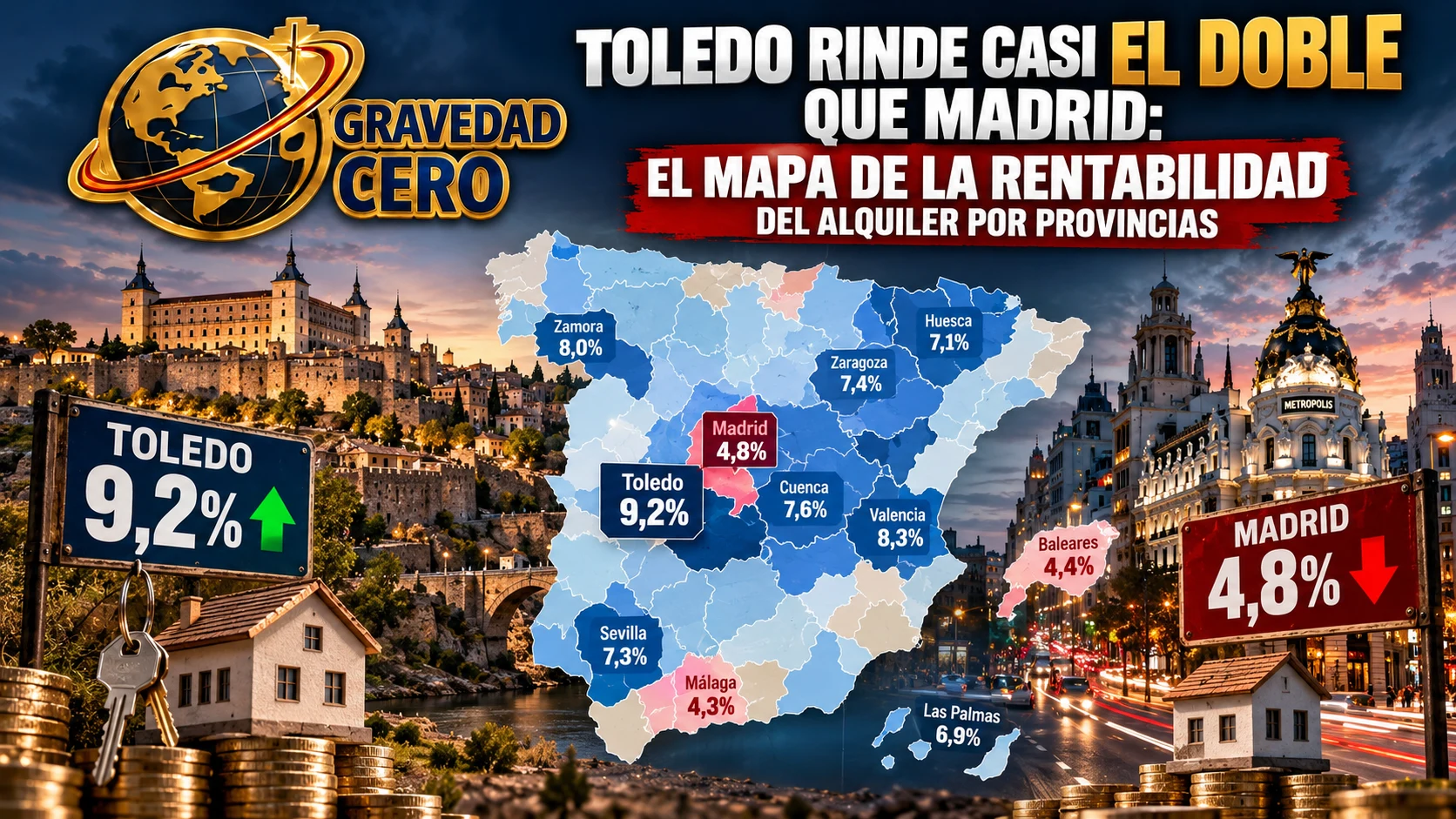 Toledo rinde casi el doble que Madrid: el mapa de la rentabilidad del alquiler por provincias