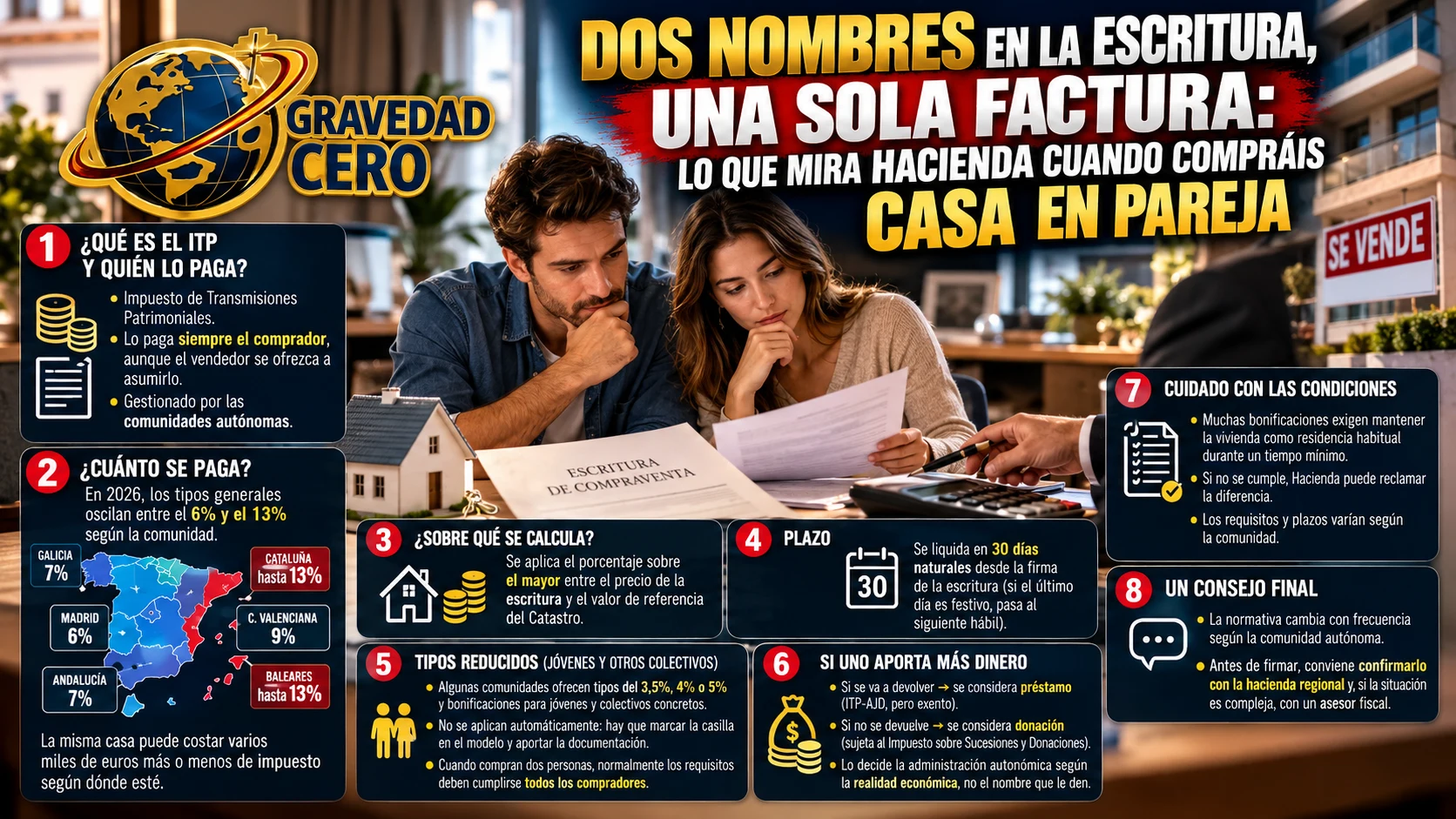 Dos nombres en la escritura, una sola factura: lo que mira Hacienda cuando compráis casa en pareja
