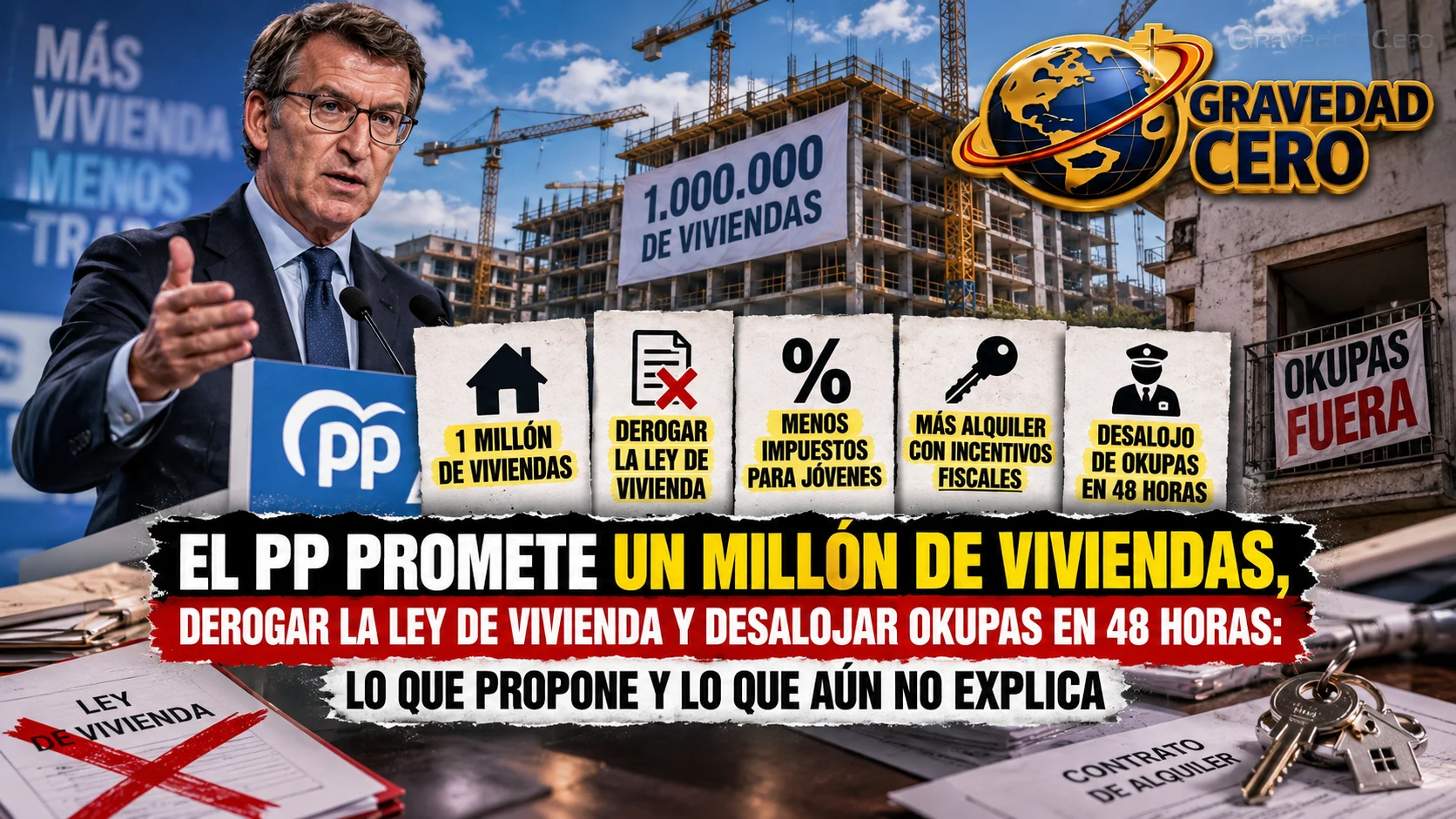 El PP promete un millón de viviendas, derogar la Ley de Vivienda y desalojar okupas en 48 horas: lo que propone y lo que aún no explica