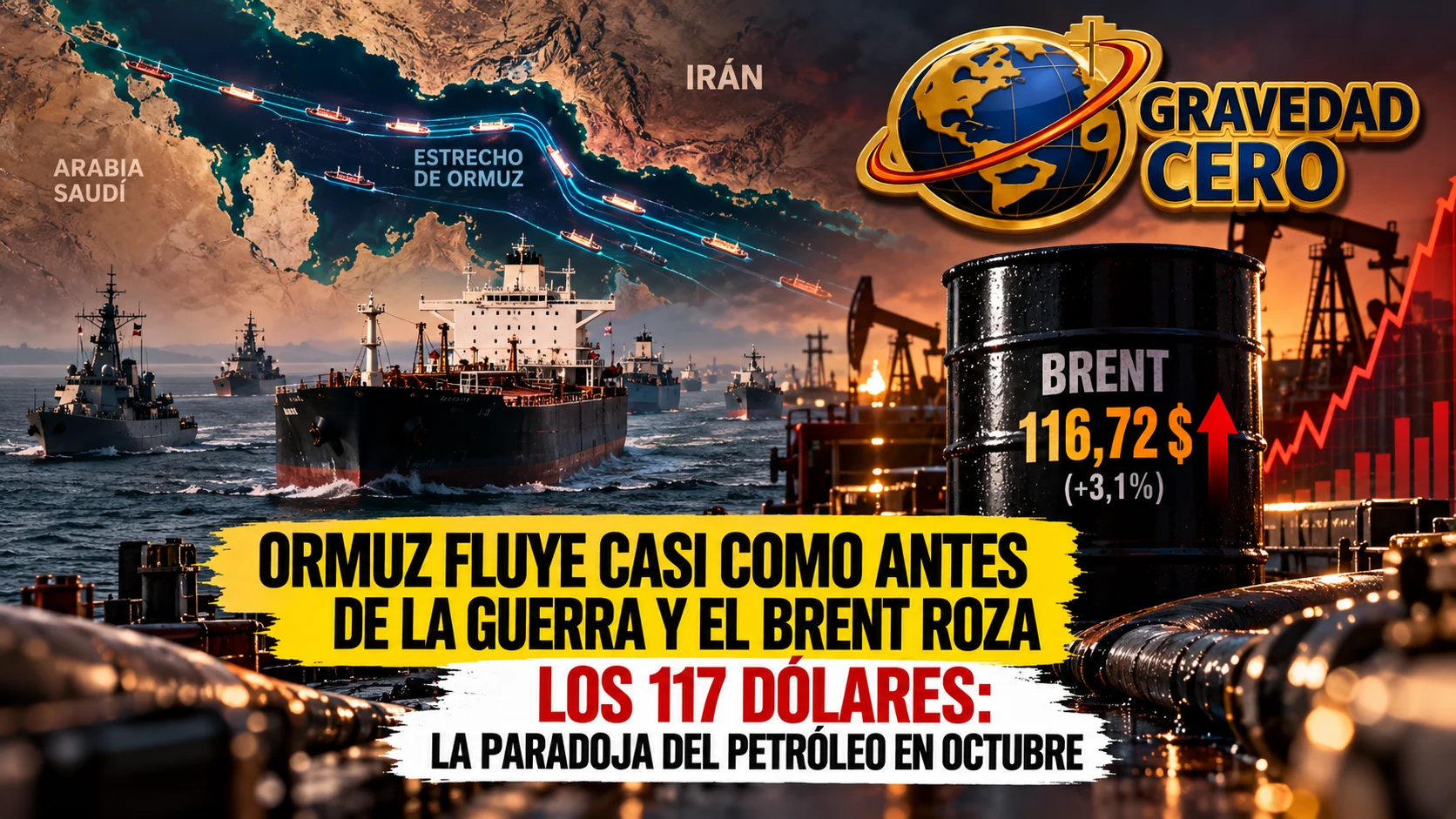 Ormuz fluye casi como antes de la guerra y el Brent roza los 117 dólares: la paradoja del petróleo en octubre