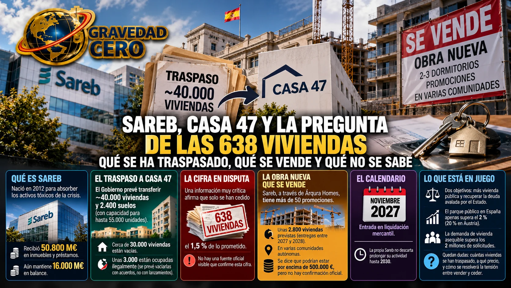 Sareb, Casa 47 y la pregunta de las 638 viviendas: qué se ha traspasado, qué se vende y qué no se sabe